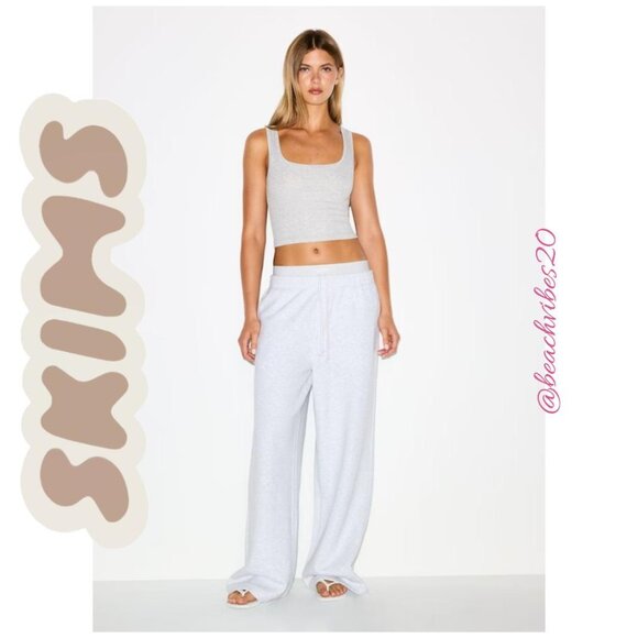 SKIMS Cotton Fleece Oversized Double Waistband Pant Small Light Heather Grey NWT - Picture 1 of 6